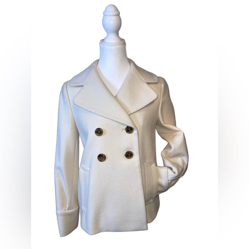 Banana Republic women’s double breasted pea coat jacket cream wool XS Like New